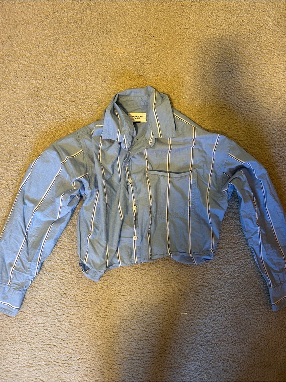 Cropped Blue Striped Button-Up Shirt